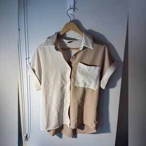 SHEIN Men's Cream and Tan Button Down Shirt